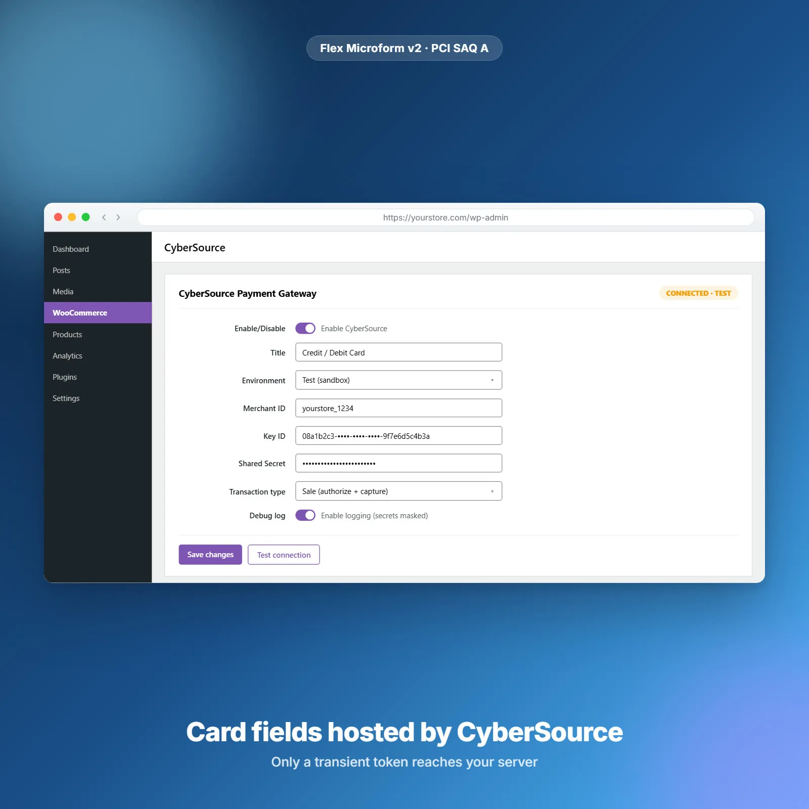 بوابة CyberSource للدفع لـ WooCommerce — إضافة Flex Microform v2