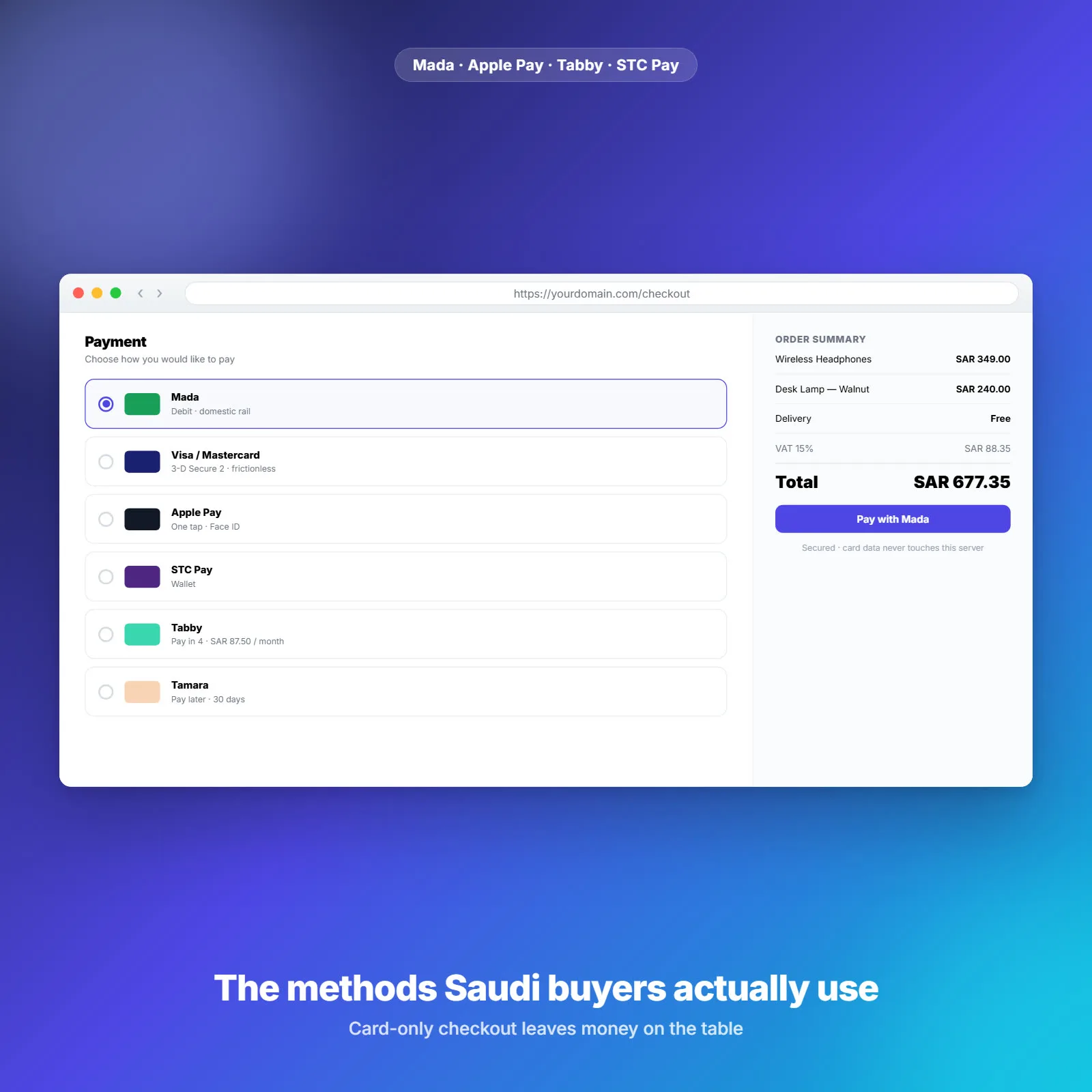 Payment Gateway Integration — Mada, Apple Pay, Tabby & STC Pay