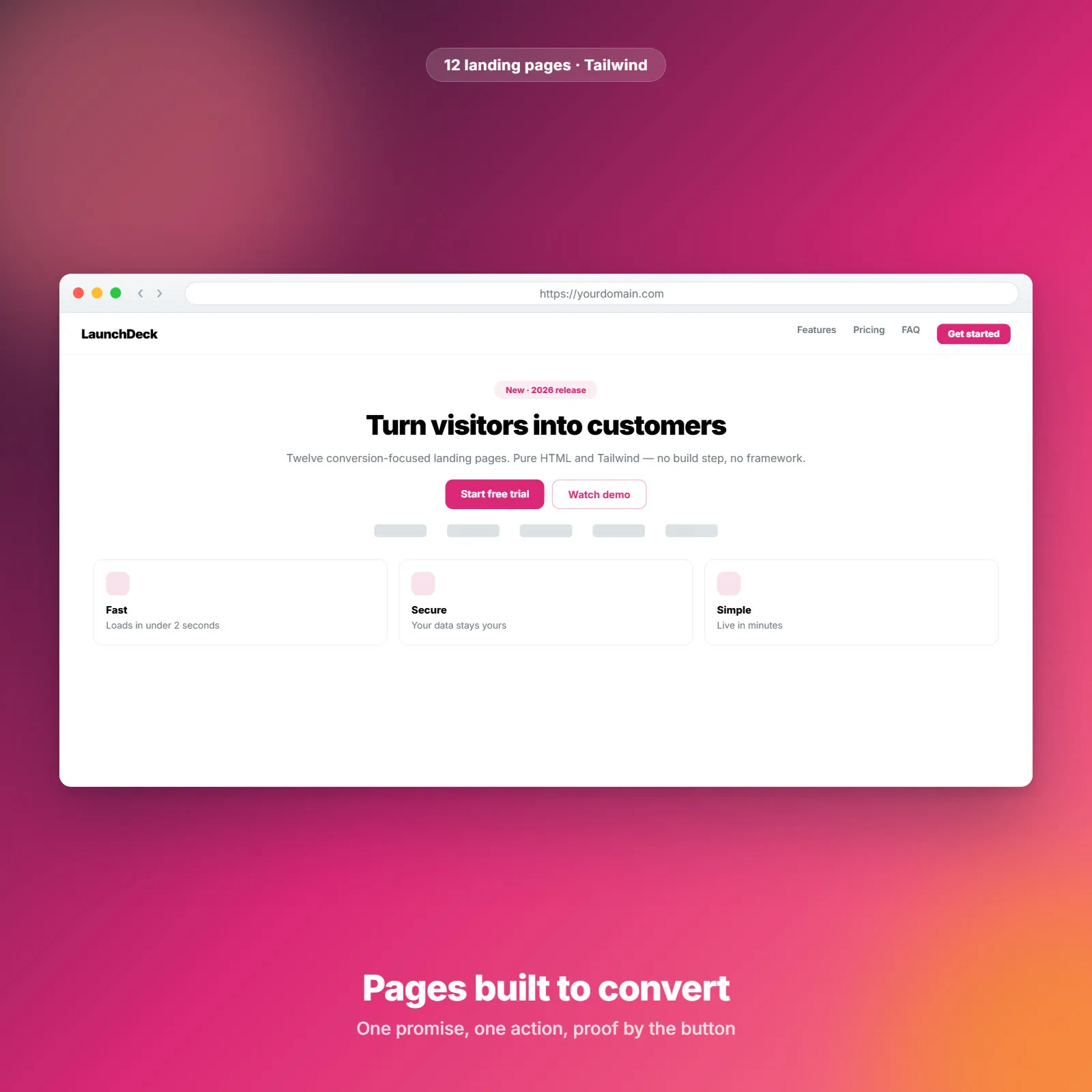 LaunchDeck — 12 High-Converting Landing Pages (Tailwind, Arabic RTL Ready)
