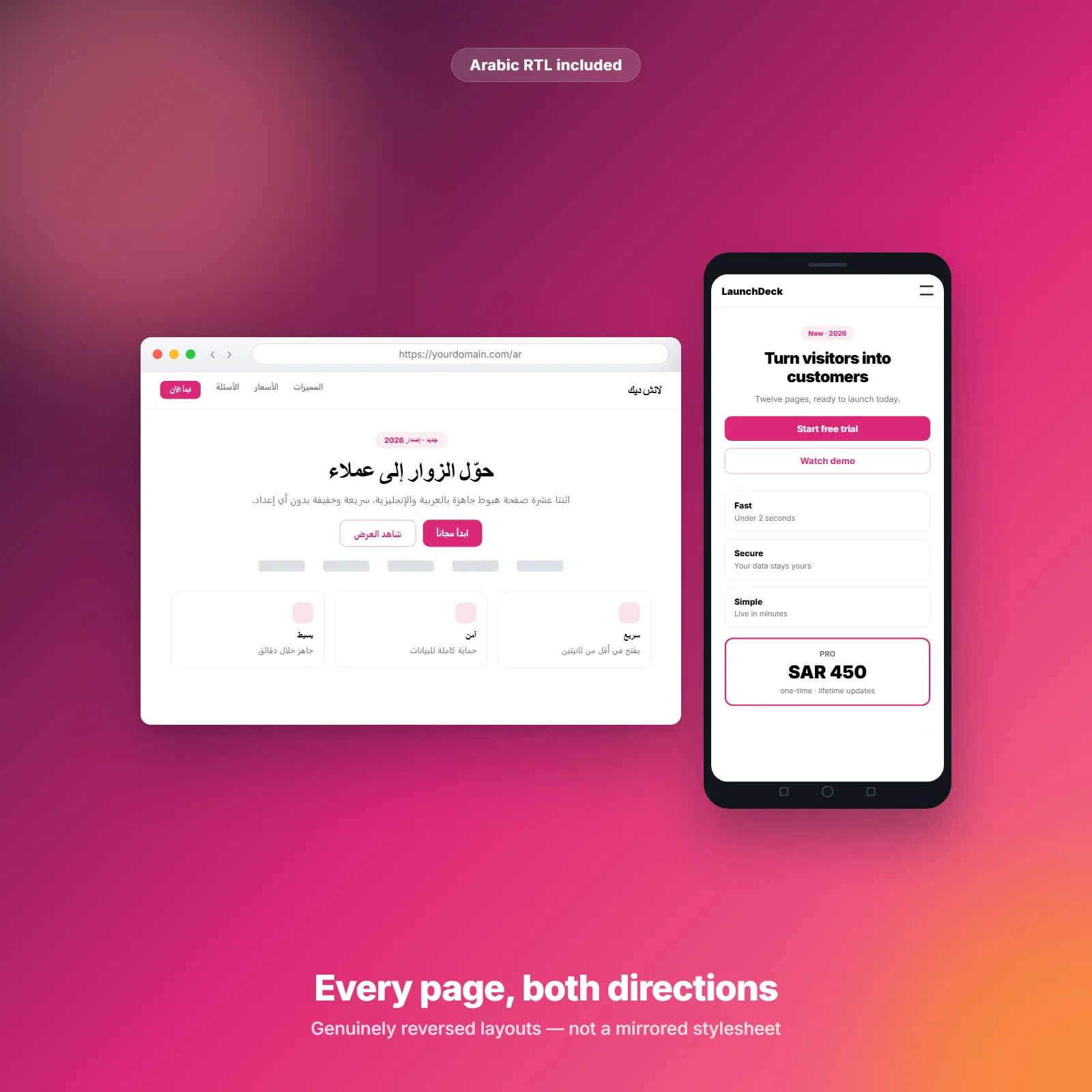 LaunchDeck — 12 صفحة هبوط عالية التحويل (Tailwind، جاهزة للعربية) 2