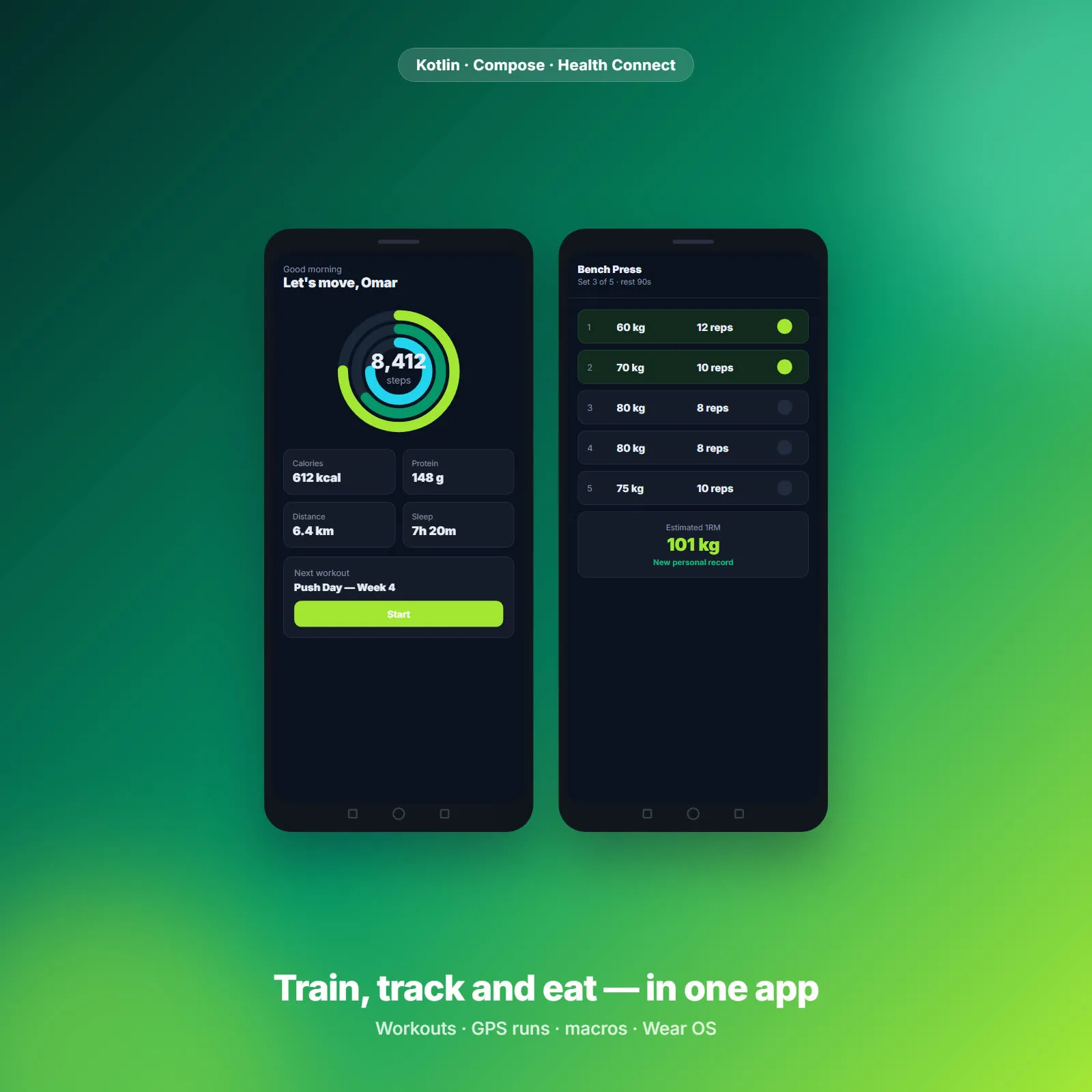 PulseFit — تطبيق تمارين وصحة لأندرويد مع رفيق Wear OS