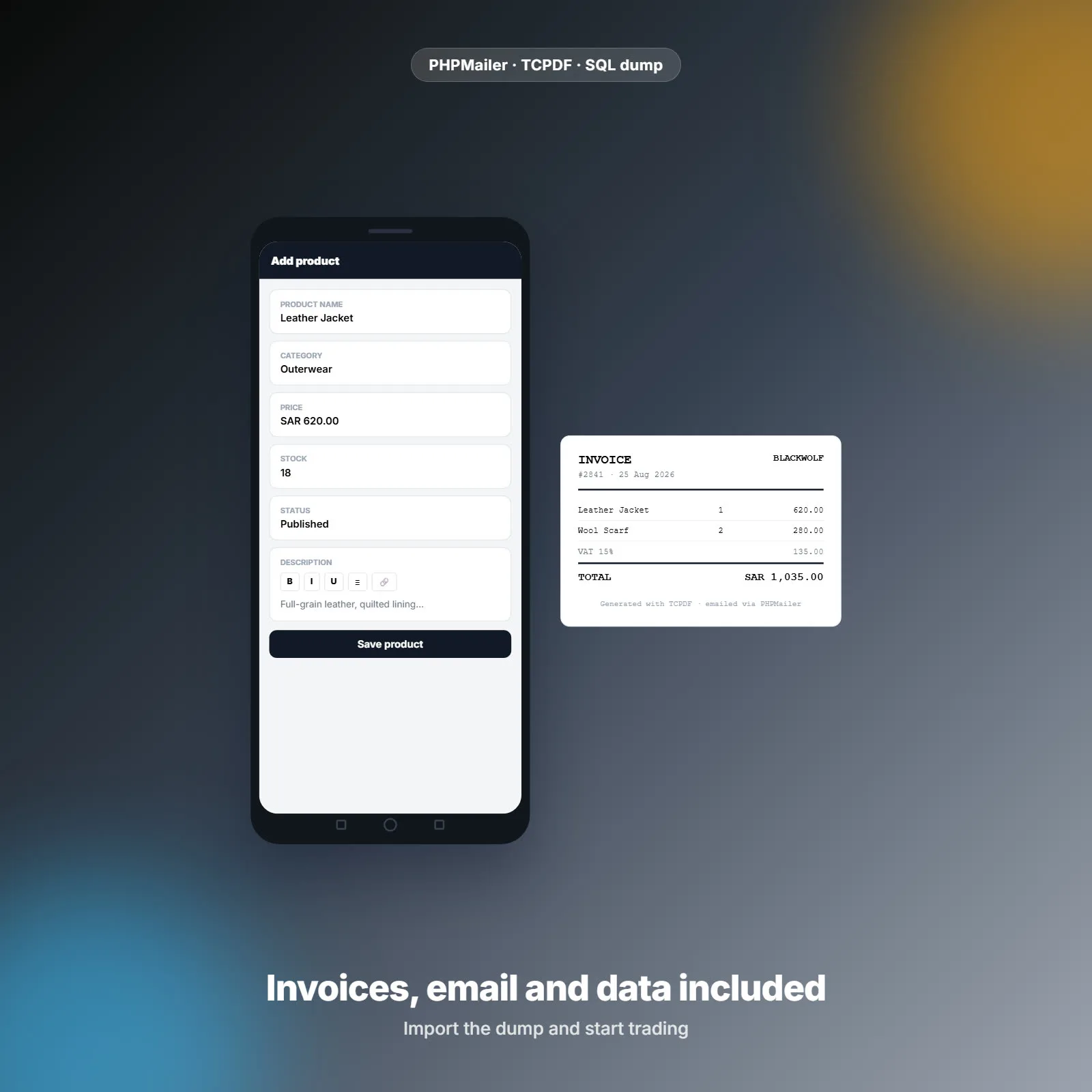 BlackWolf — متجر PHP خالص مع تطبيق إدارة أندرويد من 33 شاشة 2