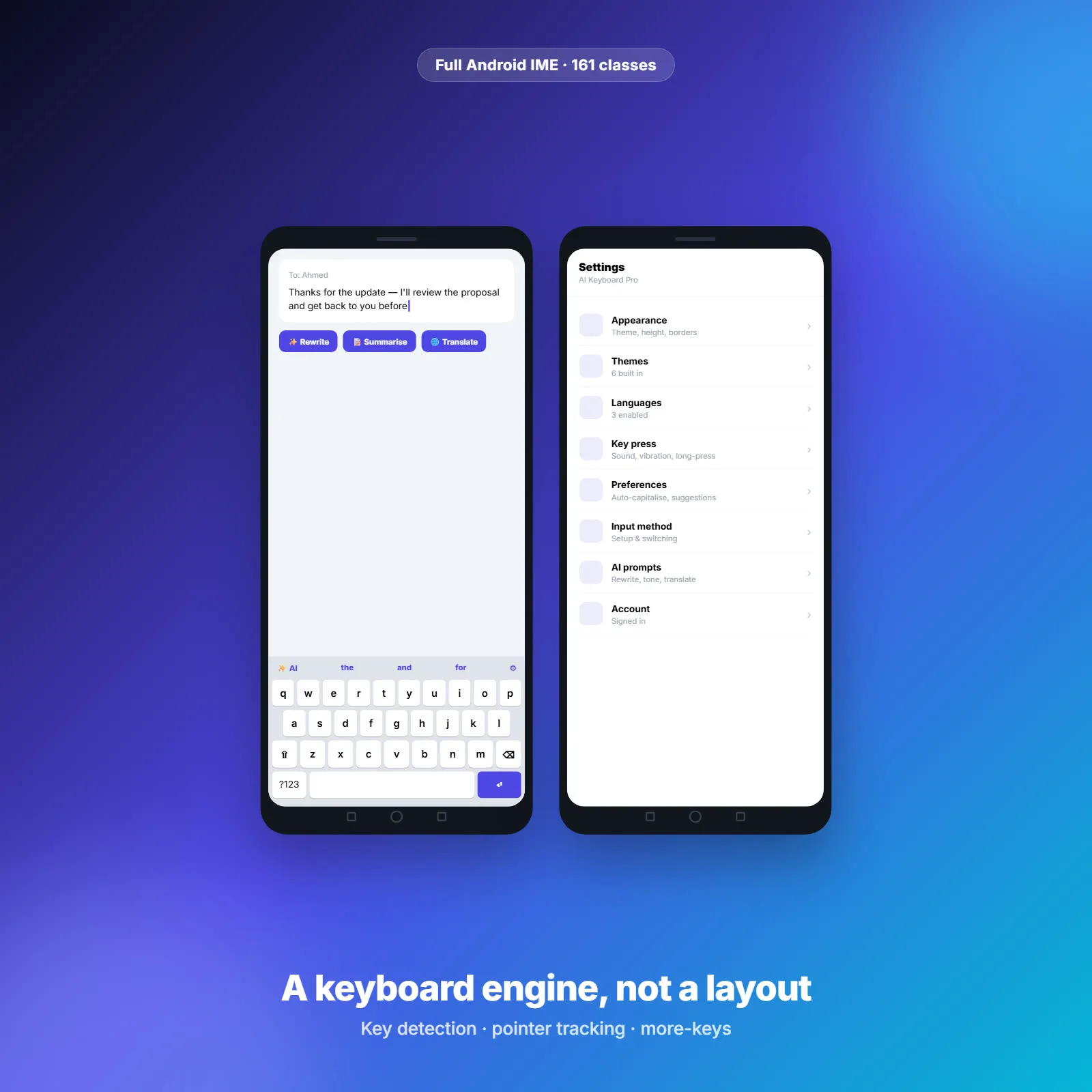 AI Keyboard Pro — لوحة مفاتيح أندرويد كاملة بالذكاء الاصطناعي والحسابات والسمات